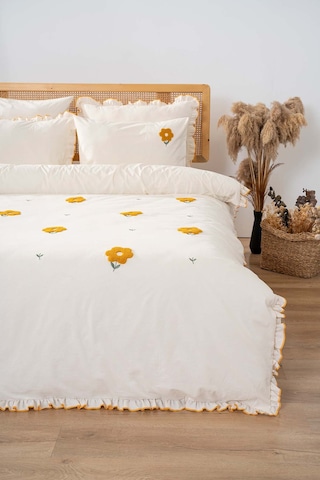 Florita Sarı Çift Kişilik Nakışlı 6 Parça %100 Pamuklu Nevresim Takımı & Çeyiz Seti