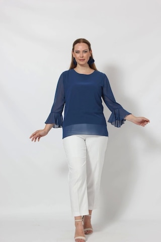 3119i İndigo Kolu Valon Ve Bağcık Detaylı Bluz Indigo