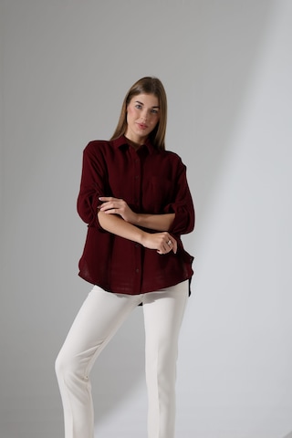 Oversize Basic Müslin Gömlek Bordo