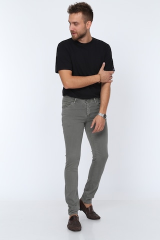 Digital Jeans Dar Kesim Erkek Likralı Açık Gri Kot Pantolo Koyu Gri Açık Gri