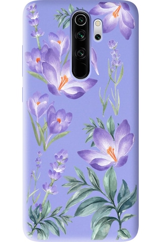 Xiaomi Redmi Note 8 Pro Uyumlu Kış Çiçeği Tasarımlı Lila Lansman Telefon Kılıfı