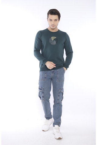 Escetic Erkek Spor Slimfit, Bisiklet Yaka Yeşil Sweatshirt-4266