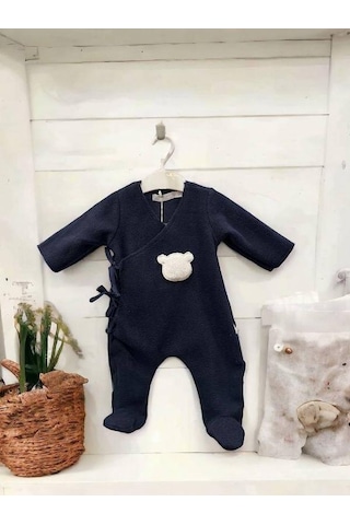Kız Bebek Ayıcık Desenli Polar Kışlık Tulum-15267 Lacivert