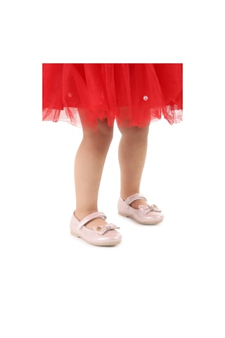 Kiko Kids Cırtlı Fiyonklu Kız Çocuk Babet Ayakkabı Ege 201 Pudra