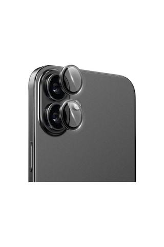 Apple Uyumlu iPhone 17 Metal Çerçeveli Temperli Kamera Lens Koruyucu Siyah