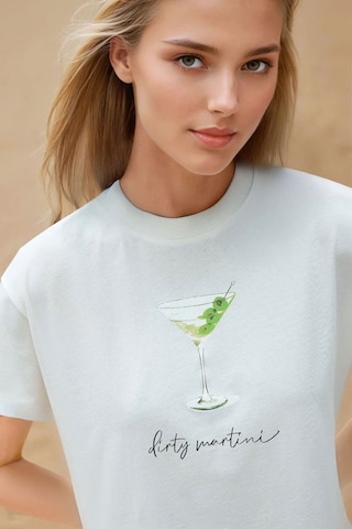 Hiccup Baskı Detaylı Regular Fit Bisiklet Yakalı %100 Pamuklu T-shirt Beyaz