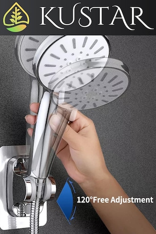 Kustar Krom Kendinden Yapışkanlı 15 Kg Taşıyabilen Nano Duş Başlığı Askısı Mafsal Kolay Temiz Kurulum Gri