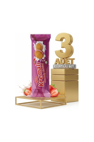 Afia Çilek Kremalı Sandviç Bisküvi 3x60 Gr