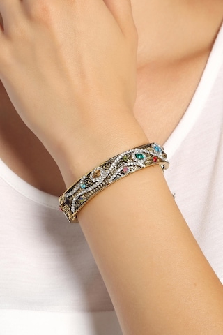 Tblk02883 Renkli Taşlı Döküm Metal Kelepçe Model Kadın Bilezik 2881-2887 Çok Renkli