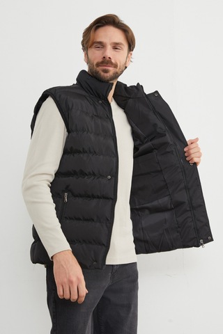 Fullamoda Baskılı Çıt Çıtlı Şişme Yelek Siyah