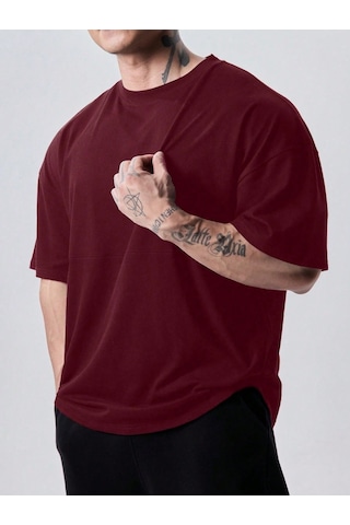 Genius Store Genius Erkek Spor Tişört Oversize Fitness & Gym Antrenman Tişörtü Bordo