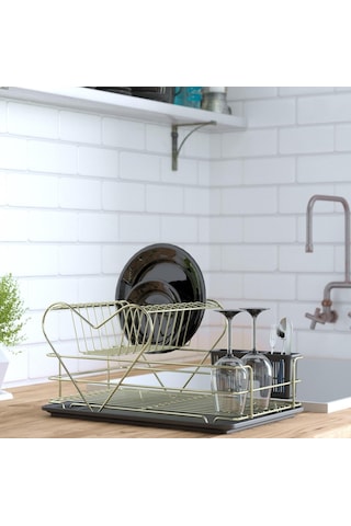 Teknotel İki Katlı Kalpli Tabaklık Bulaşıklık Gold Kb011 Altın