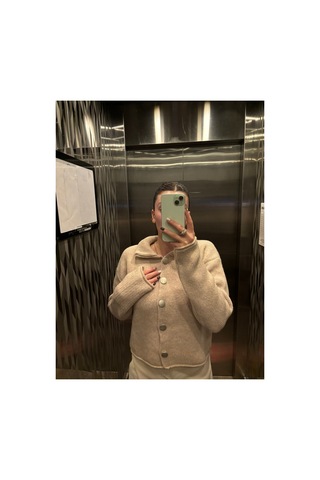 Genel Markalar Kadın Pudra Pembe Polo Yaka Düğmeli Oversize Triko Hırka Uzun Kollu Basic Günlük Hırka Pudra 923228701 Pudra