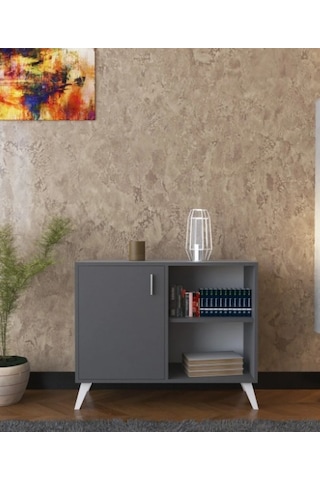 Boreas Design Avanos Çok Amaçlı Dolap Tek Kapaklı 2 Raflı Banyo Dolabı Mutfak Kiler Erzak Dolabı Antrasit