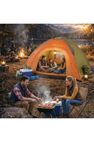 4 Kişilik Yarı Otomatik Kamp Çadırı Suya Dayanıklı, Hızlı Kurulumlu Outdoor Aile Çadırı, Doğa, Kam Çok Renkli