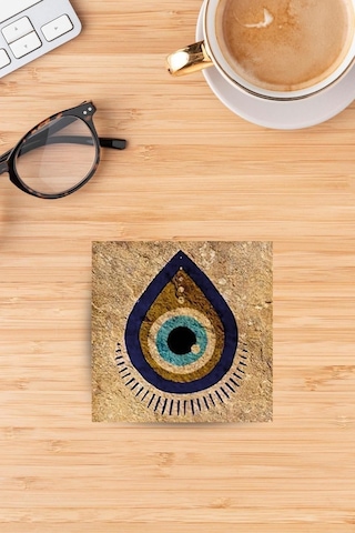 Baskılı Doğaltaş Bardak Altlığı - Doğal Taş Bardak Altı - Tekli Nazar Boncuğu Çok Renkli