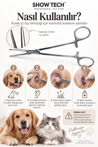 Showtech Professional Kedi Köpek Kulak Kılı Alma Pensesi 14 Cm