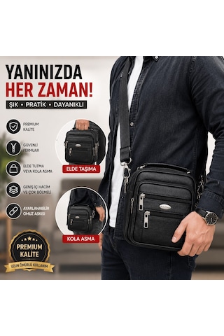 Trendhane Erkek Çapraz Omuz Çantası, Çok Bölmeli Suni Deri El Ve Omuz Çantası, Ayarlanabilir Askılı Günlük Seyahat Organizer Çanta Siyah