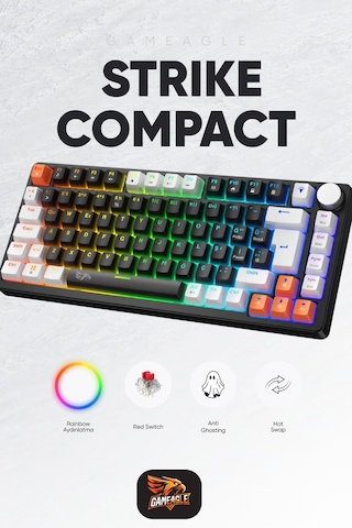 Strike Compact Mekanik Klavye Hot Swap Anti Ghosting Türkçe Örgü Kablo Oyuncu Klavyesi Siyah