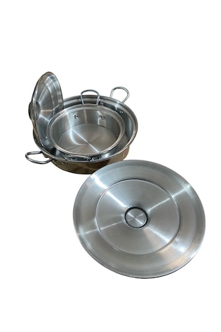 Mobilreyon Alüminyum Kızartma,pilav,karnıyarık,kamp Tavası 2'li Set 28 Cm-32 Cm Kapaklı Tava Gümüş