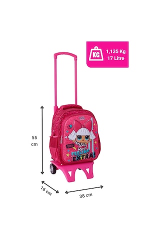 Lol Surprise Canlı Renkli Çıkarılabilir Çekçekli Kız Çocuk Okul Çantası 2188 Pembe