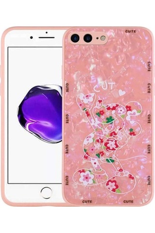 Apple Uyumlu iPhone 7 Plus Kılıf Desenli Sert Silikon Zore Mumila Kapak Pink Mouse