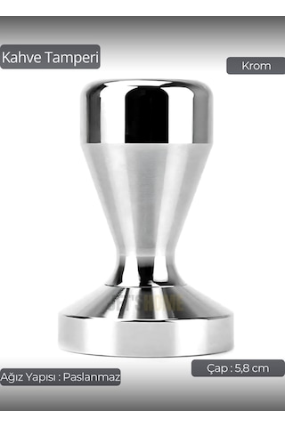 Tamper Krom Kaplama Kahve Tamperi 58 Mm Diğer
