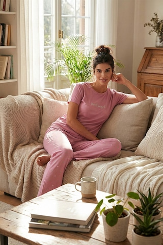 Lela Regular Fit Bisiklet Yaka Kısa Kollu Bayan Pijama Takımı 65750107 Pudra