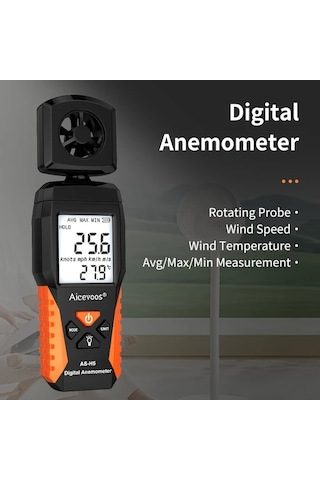 Xuweiwei Aıcevoos Dijital Anemometre H5 0.3 30m Sn Ruzgar Hizi Olcer Sicaklik Nem Olcum Pille Calisir Abs