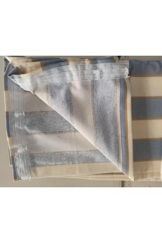 Ceylan Home Balkon Perdesi Kuş Gözü Ölçü Seçenekli Gri Krem Çizgili 50 x 22