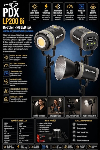 Pdx Lp-200 Bi-color Pro Led Işık Yüksek Güç Profesyonel Stüdyo