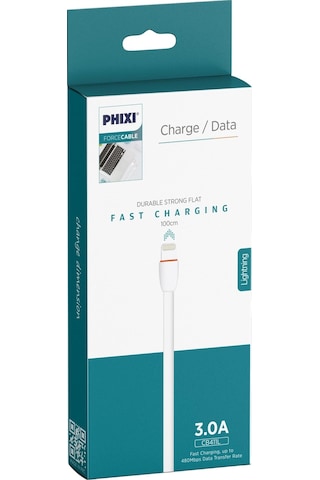 Phixi CB411L Force Yassı Kablolu 1 M Lightning Şarj ve Data Kablosu Beyaz