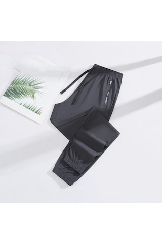 Unisex Streç Hızlı Kuruyan Pantolon Buz İpek Spor Streç Aktif Pantolon Bağcıklı Günlük Bol Jogger Cepli Yürüyüş Seyahat İçin Koyu Gri