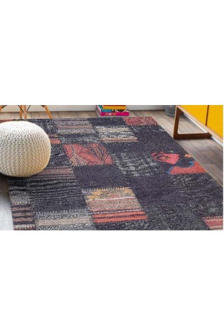Piksel Halı Siyah Patchwork Desen Dijital Baskı Halı Çok Renkli