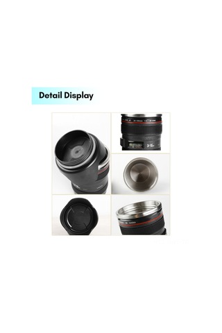 Honmex Kamera Lens Tasarım 400ml Paslanmaz Çelik Termos Bardak, Düşük Sızıntı, Kahve/çay İçin, Siyah Siyah