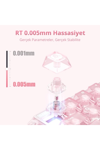 Gravastar Mercury V60 Manyetik Switch Gaming Klavye, Kablolu, İngilizce Q, Crystal Rose