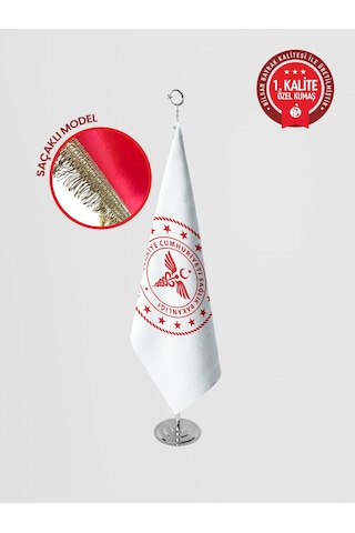 Sağlık Bakanlığı Makam Bayrağı - Saçaklı Krom Set 100 x 150 CM