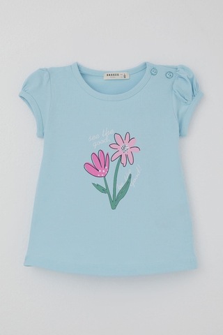 Breeze Kız Çocuk Tişört Renkli Çiçek Baskılı 1.5-5 Yaş, Mavi