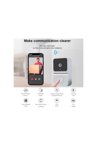 Samdoo Beyaz Akıllı Kapı Zili Kamera - Wifi, 480p Görüntü, İki Yönlü Konuşma, İr Kamerası, 50m Aktarım, Bulut Depolama, Dahili Batarya