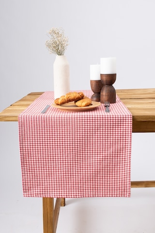 Doku Keten Piti Kareli Kırmızı Runner - Piknik Örtüsü 40 x 150 CM Kırmızı