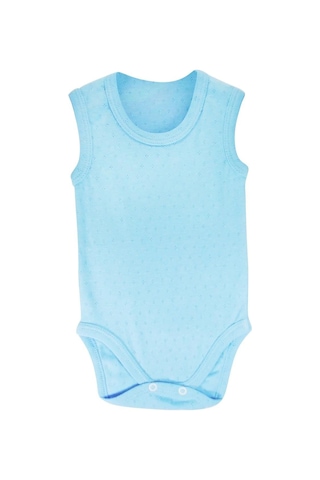 Sema Baby Jakarlı Askılı Badi Body - Mavi 0-6 Ay Beyaz - Açık Lacivert