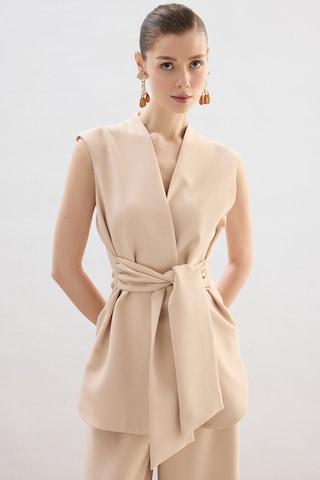 Sateen Kalın Kuşaklı Yelek - Bej-136857 Bej