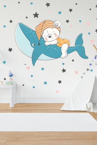 MSticker Balinada Uyuyan Ayıcık Ve Yıldızlar Çocuk Bebek Odası Sticker Seti