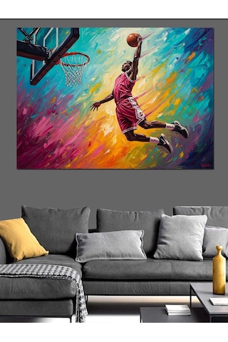 Smaç Yapan Basketbolcu Renkli Sanat Dekoratif Kanvas - Mdf Ahşap Tablo