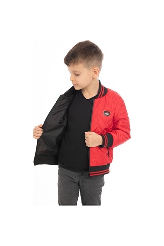 Erkek Çocuk Kırmızı Kolej Yaka İçi Astarlı Su Ve Rüzgar Geçirmez Fermuarlı Cep Mont Kırmızı