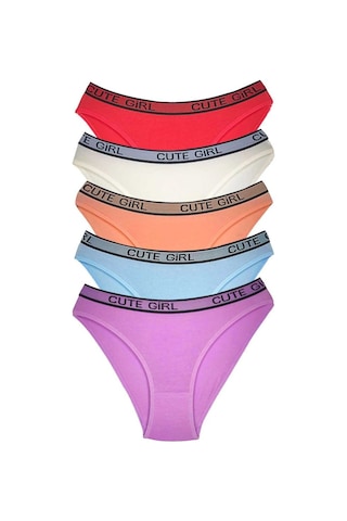Royaleks 5 Adet Beli Yazılı Pamuklu Kalın Lastik Kadın Slip Külot Çok Renkli