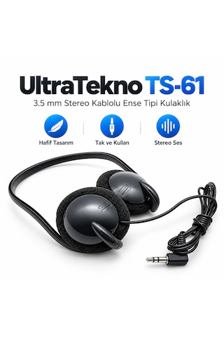 Ultratekno Ts-61 3.5mm Stereo Ense Kulaklık Kablolu Kulak Arkası Mp3 Pc Laptop Telefon
