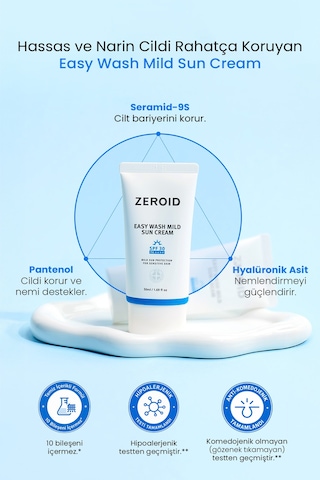 Atopik Ciltlere Kolay Temizlenen Mineral Güneş Kremi Zeroıd Easy Wash Mild Sun Cream Spf30 Pa++++