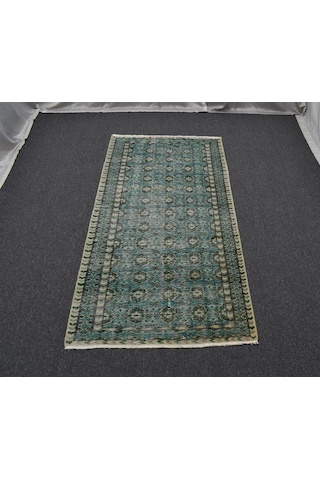 Zehra Abla Halı Vintage El Dokuma Yeşil Nadir Buhara Modelli Uşak Yün Halı 5623 Renkli