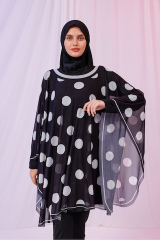 Tarzını Seç Kısa Kimono Pareo - Tesettür Pareo - Puantiyeli Siyah 180x135 Cm Çok Renkli
